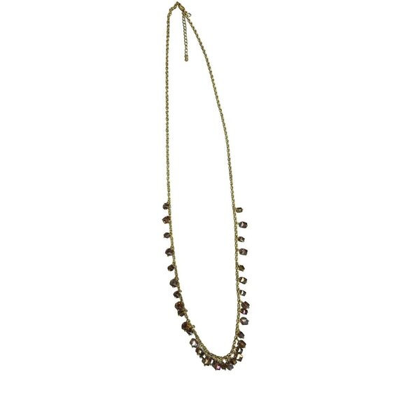 Long Gold-Tone Chain Necklace With Purple Crystal Beads & Adjustable - Picture 1 of 5
